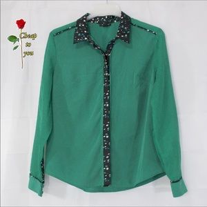 I LOVE RONSON GREEN BUTTON DOWN TOP SIZE LARGE